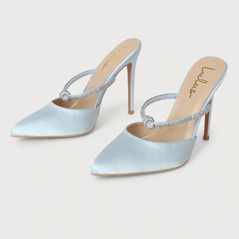 Blue Satin Rhinestone Pumps - Picture 4 of 7